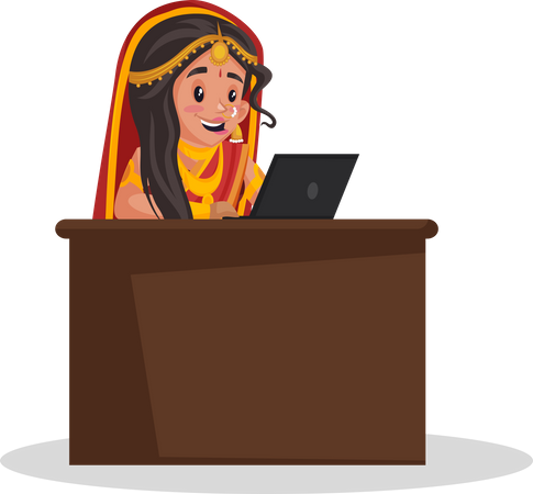 Draupadi working on laptop Illustration