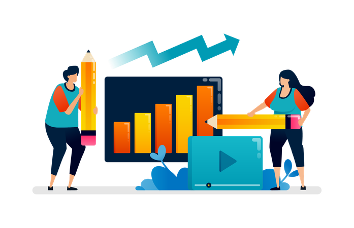 Drawing a line of bar chart for expectations of increases in achievements. Can be used for banner of banking, financial firm, office, investment institution  Illustration