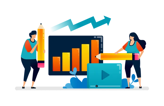 Drawing a line of bar chart for expectations of increases in achievements. Can be used for banner of banking, financial firm, office, investment institution  Illustration