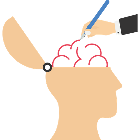 Drawing brain and adding ideas to head  Illustration