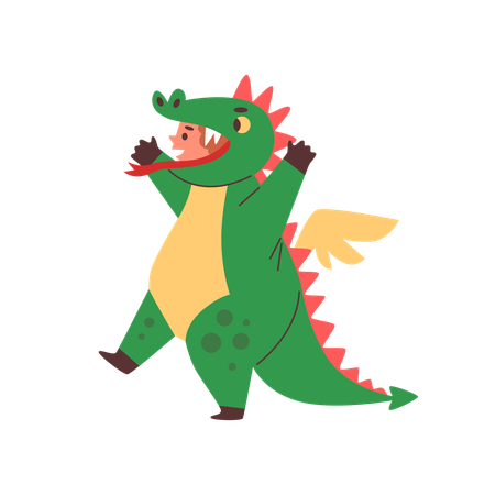 Drawing of child wearing green dinosaur costume  Illustration