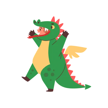 Drawing of child wearing green dinosaur costume  Illustration