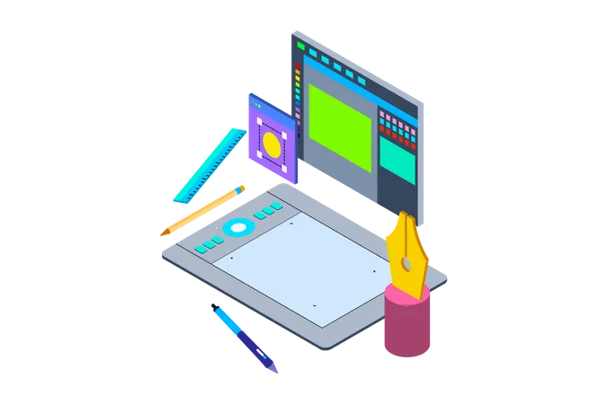 Drawing tablet with pen for illustrators and designing Illustration