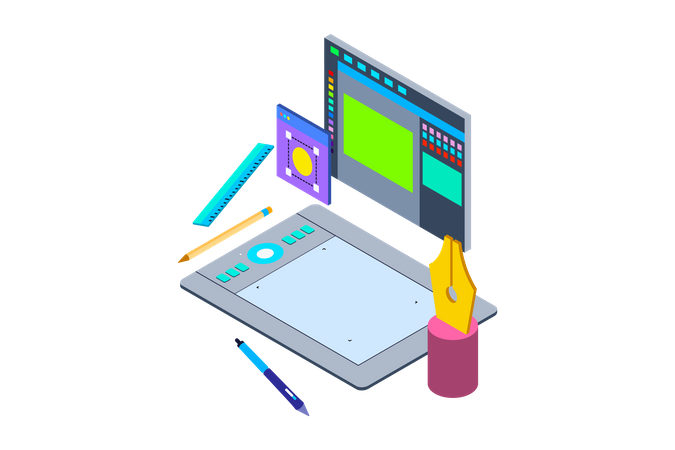 Drawing tablet with pen for illustrators and designing  Illustration