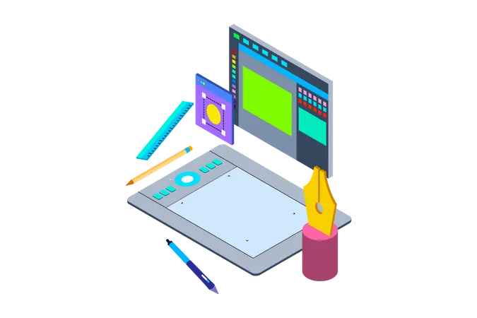 Drawing tablet with pen for illustrators and designing  Illustration