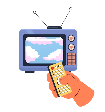Dreamy Clouds On Old Television 2 D Illustration Concept Changing Program With Clicker Isolated Cartoon Character Hand White Background Cumulus Forecast Weather Metaphor Abstract Flat Vector Graphic Illustration
