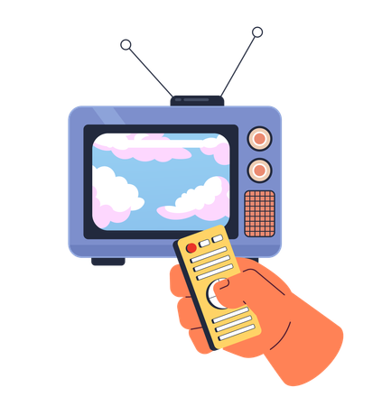 Dreamy clouds on old television  Illustration