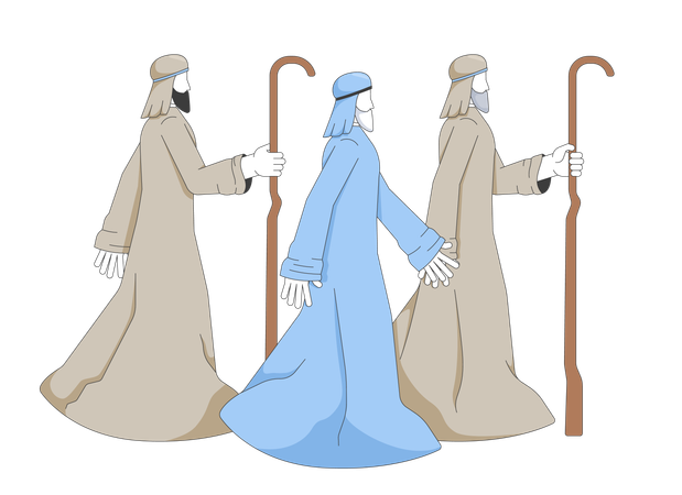 Drei Hirten auf biblischer Reise in der Weihnachtsgeschichte  Illustration