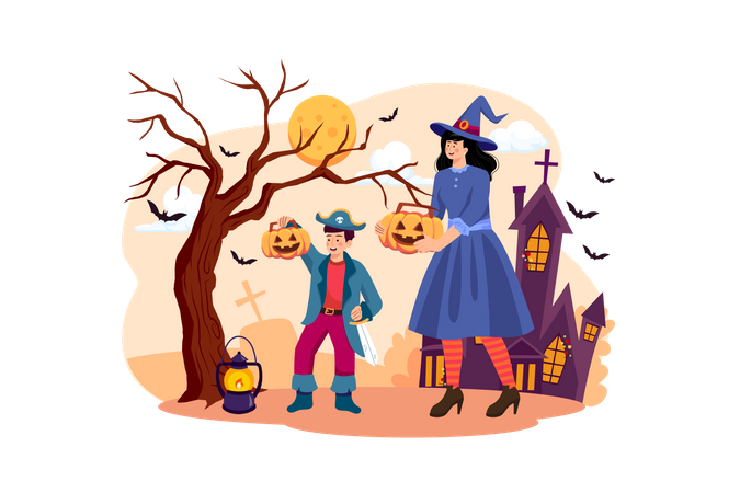 Dress Up And Decorate Your House With Pumpkins  Illustration