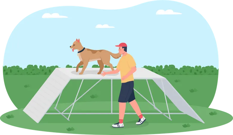 Dressage de chien sur parcours d'obstacles  Illustration