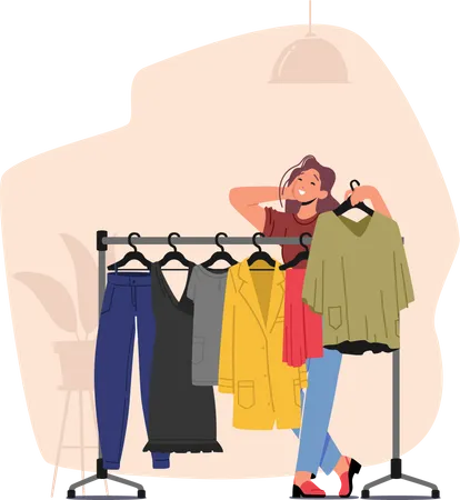 Dressmaker Female Character Perform Apparel Collection On Hanger Happy Woman Holding Hanger With Trendy Fashionable Blouse In Atelier Studio Interior Cartoon People Vector Illustration Illustration