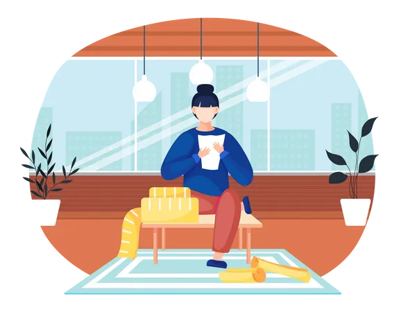 Fashion Designer Is Making A Model Dressmaker Is Sitting On The Table And Looking At Clothes Pattern Sewing Workshop Atelier Custom Clothing Vector Illustration Of Fashion Production Concept Illustration