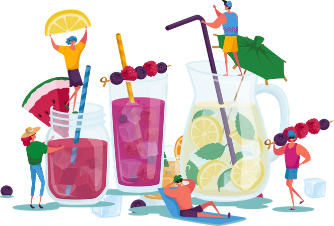 Drinking cold drinks during summer  Illustration