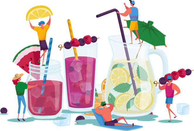Drinking cold drinks during summer  Illustration