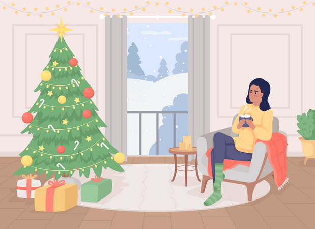 Drinking hot cocoa at home  Illustration