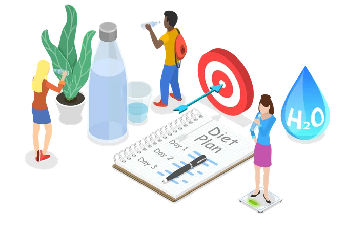 3 D Isometric Flat Vector Conceptual Illustration Of Drinking Water On Diet Plan Healthy Lifestyle Illustration