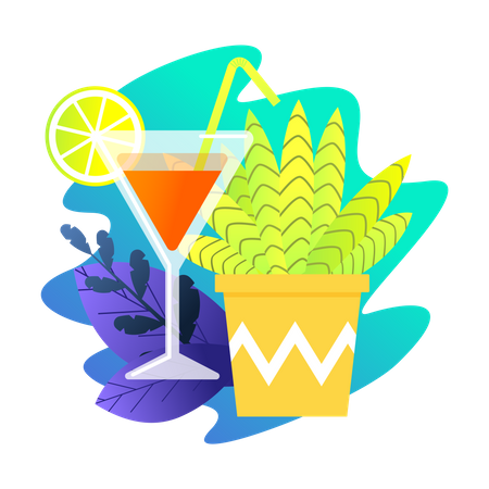 Drinks and Sunshine in Summer  Illustration