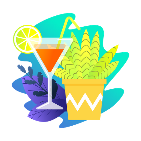 Drinks and Sunshine in Summer  Illustration