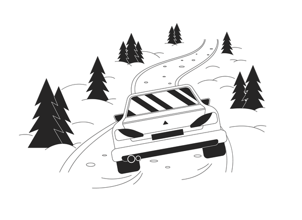 Conduire dans la forêt de blizzard de neige  Illustration