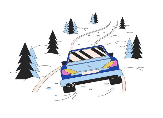 Drive in snow blizzard forest  Illustration