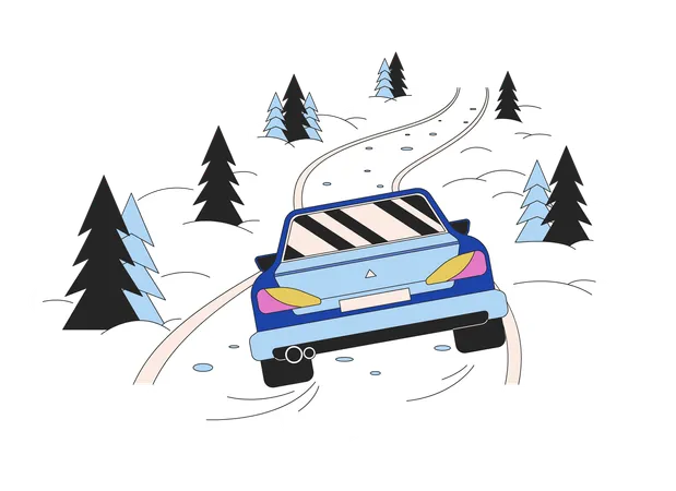 Drive in snow blizzard forest  Illustration