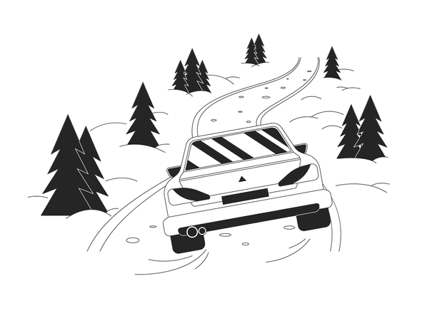 Drive in snow blizzard forest  Illustration