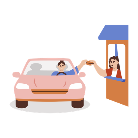 Drive thru food service outside restaurant  Illustration