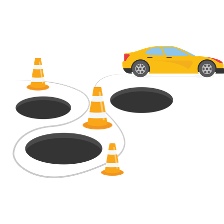 Driver Car pass many pitfalls to achieve finish  Illustration