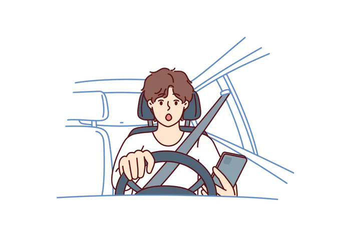 Driver gets scared while driving car  Illustration