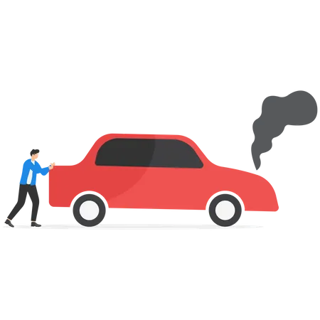 Driver Pushing His Broken SUV Car Safety Driving Rules Keep Your Vehicle Fit To Prevent Frequent Breakdowns イラスト