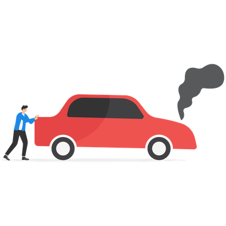 Driver pushing his broken car  Illustration