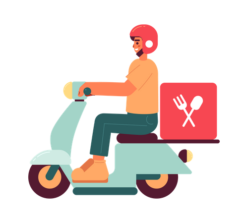Driver riding fast food delivery electric moped  Illustration