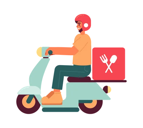 Driver Riding Fast Food Delivery Electric Moped Semi Flat Colorful Vector Character Editable Full Body Person On White Simple Cartoon Spot Illustration For Web Graphic Design And Animation Illustration
