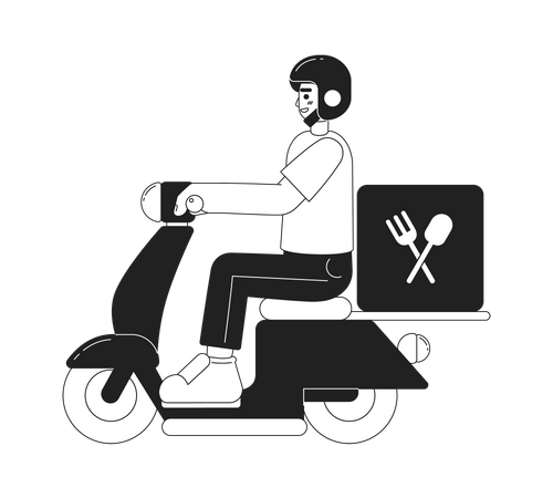 Driver riding fast food delivery electric moped  Illustration