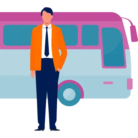Driver standing with bus  Illustration