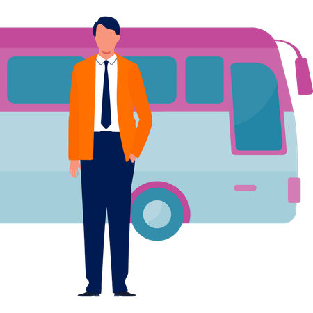 Driver standing with bus  Illustration