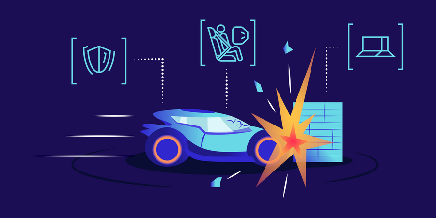 Driverless car crash test  Illustration