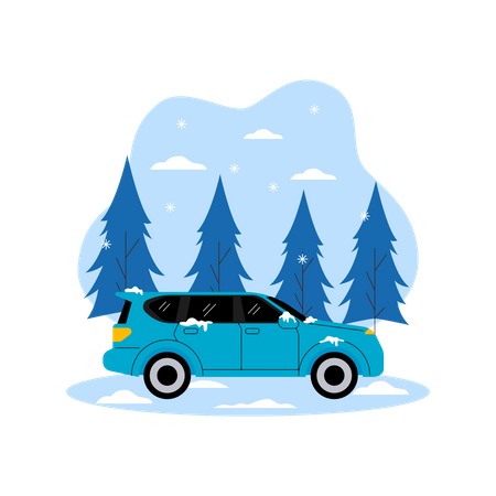 Driving car in snow weather  Illustration