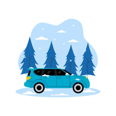 Driving car in snow weather  Illustration