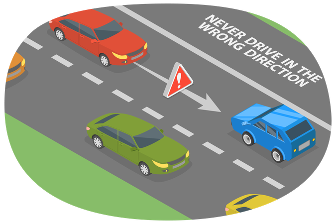 Driving in Wrong Direction on Road  Illustration