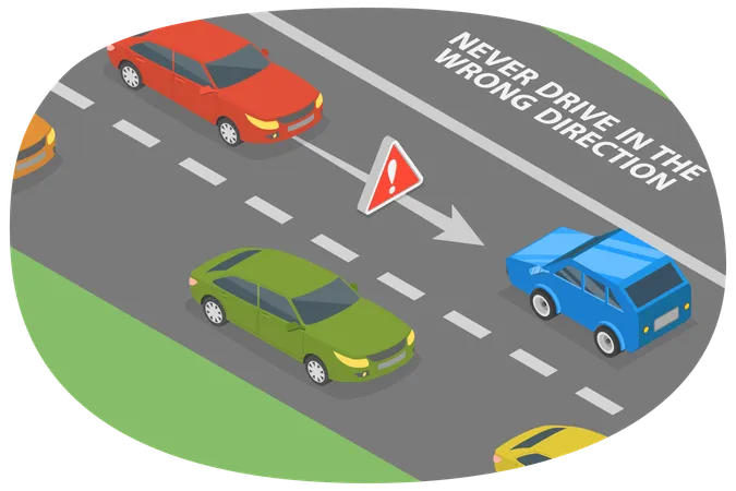 3 D Isometric Flat Vector Illustration Of Driving In The Wrong Direction On The Road Safety Drive Illustration