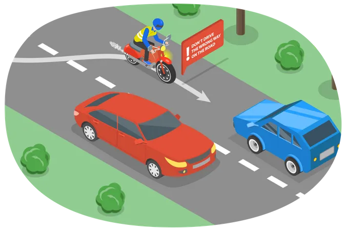 3 D Isometric Flat Vector Conceptual Illustration Of Driving Safety Do Not Drive The Wrong Way On The Road イラスト