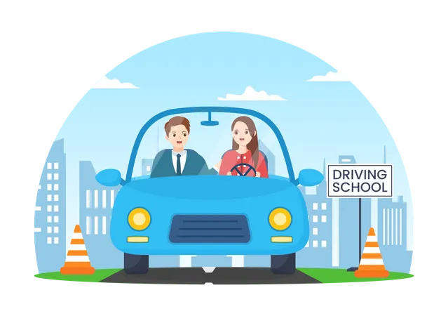 Driving School teacher teaching car  Illustration