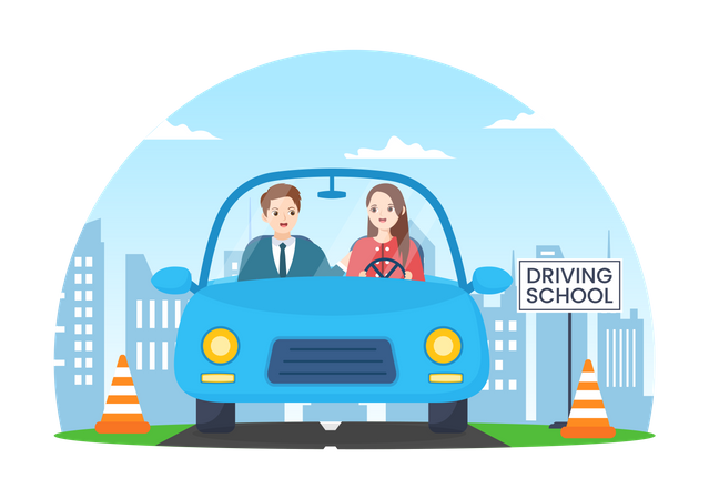 Driving School teacher teaching car  Illustration