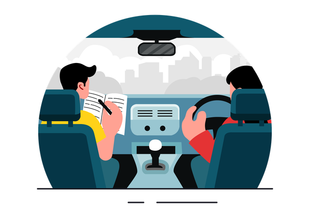 Driving School Techer Learning to Drive Obtain a Driver's License  Illustration