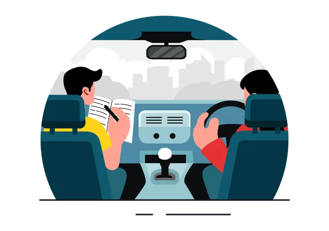 Driving School Techer Learning to Drive Obtain a Driver's License  Illustration