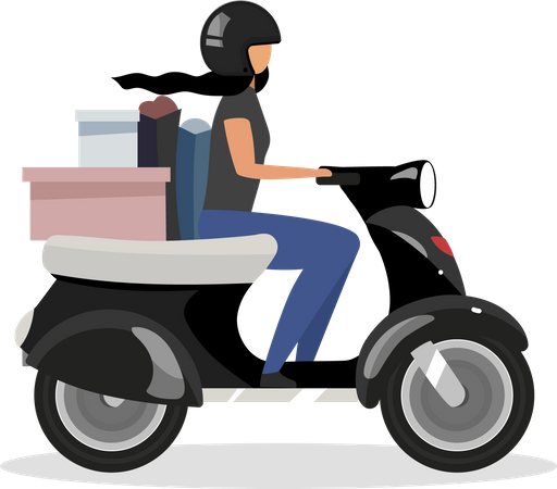 Driving scooter with goods bunch  Illustration