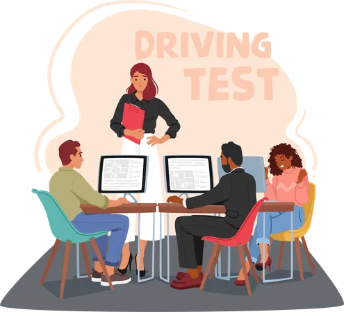 After Rigorous Training Characters Confidently Pass Their Driving Tests At School Demonstrating Skillful Maneuvering And A Solid Understanding Of Traffic Rules And Regulations Vector Illustration Illustration