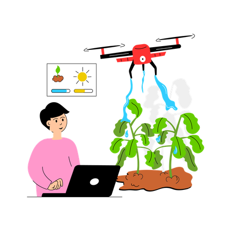 Drohnengestützte Landwirtschaft mit intelligenter Technologie für Präzision  Illustration