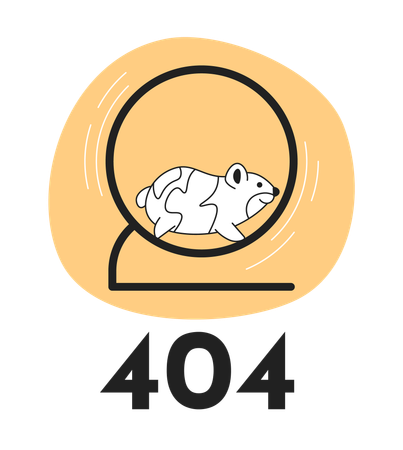 Hamster drôle courant dans la roue noir blanc erreur 404  Illustration